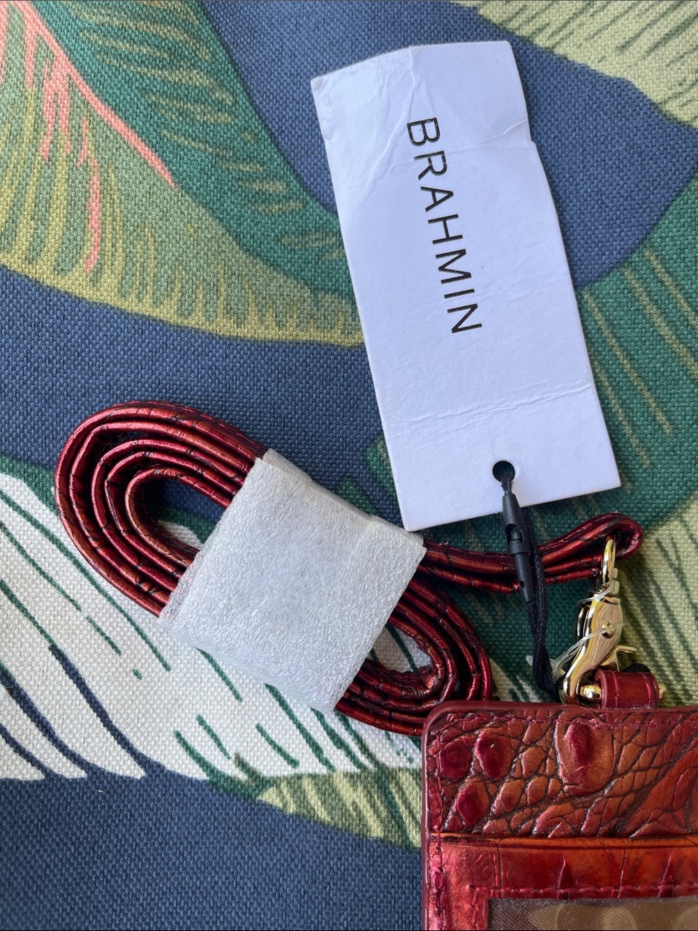 Brahmin Red Croc-Embossed Leather ID Badge Holder with Matching Lanyard - Picture 5 of 6